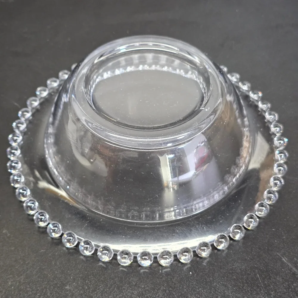 Classic Beaded Rim Glass Bowl Clear 7 Inch Candlewick Style Serving Dish Vintage